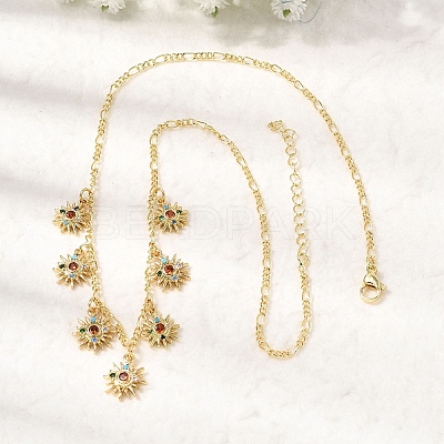 Brass Micro Pave Cubic Zirconia Sun Pendant Necklaces NJEW-B157-16G-1