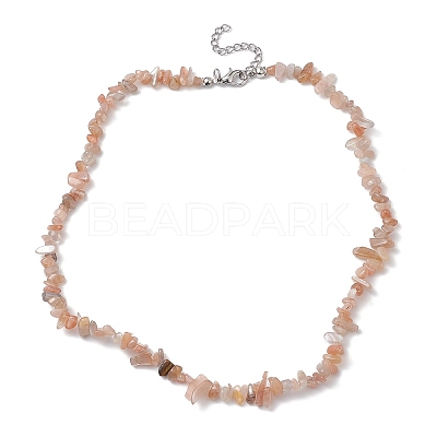 Natural Sunstone Chip Beaded Necklace NJEW-JN04615-05-1