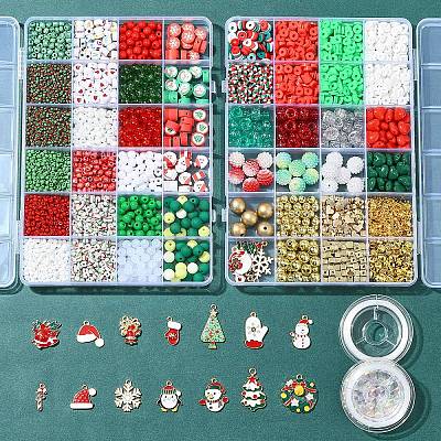 DIY Christmas Themed Acrylic & Glass Seed & Polymer Clay Beads Bracelet Kits DIY-FS0007-95-1