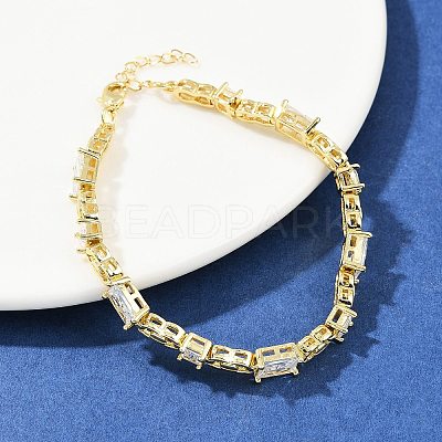 Brass Micro Pave Clear Cubic Zirconia Link Bracelets for Women BJEW-F504-06G-1