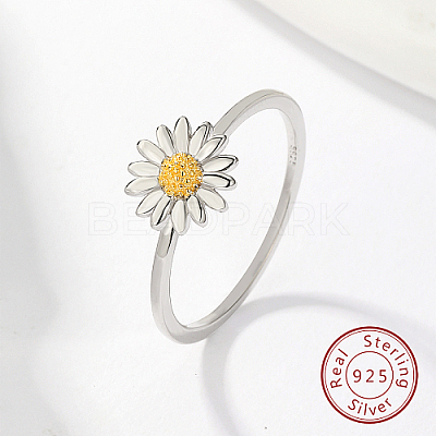 Anti-Tarnish Rhodium Plated 925 Sterling Silver Daisy Flower Finger Ring for Women KN3229-4-1