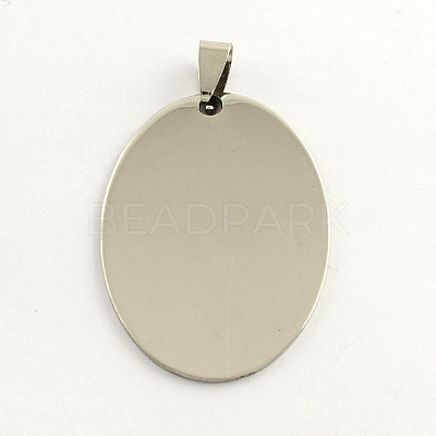 Non-Tarnish 201 Stainless Steel Oval Stamping Blank Tag Pendants LS-STAS-S030-11-1