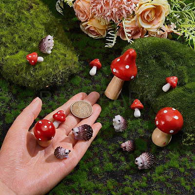 14Pcs 5 Styles Resin Hedgehog & Mushroom Display Decorations DJEW-GA0001-82-1