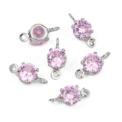 SHEGRACE Brass Pave Cubic Zirconia Flat Round Connector Charms XGRQ2O788-435B-P-1