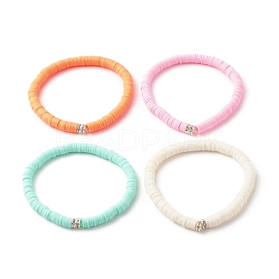 4Pcs 4 Colors Hanamade Polymer Clay Heishi Surfer Stretch Bracelets Set BJEW-JB07716-1