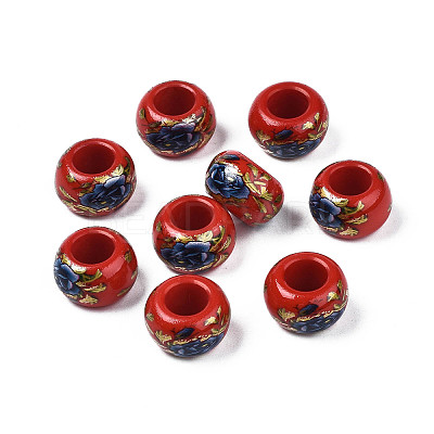 Flower Printed Opaque Acrylic Rondelle Beads SACR-S305-27-H01-1