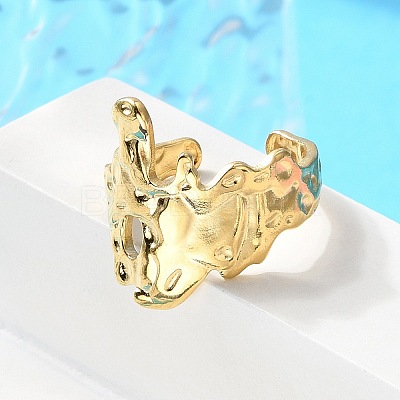 Ion Plating(IP) 304 Stainless Steel Wide Flower Open Cuff Ring for Women X-RJEW-G275-05G-1
