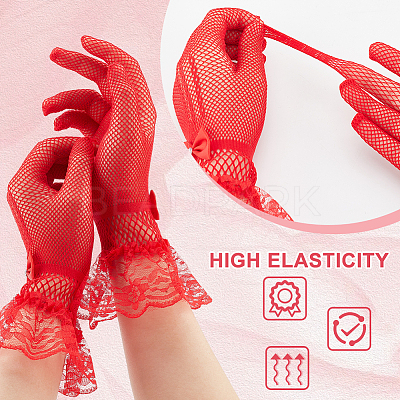 3 Pairs 3 Color Flower Pattern Lace Gloves AJEW-GA0006-17-1