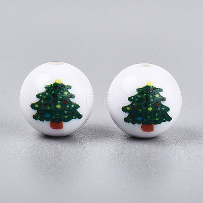 Christmas Printed Opaque Acrylic Round Beads OACR-T029-08F-1