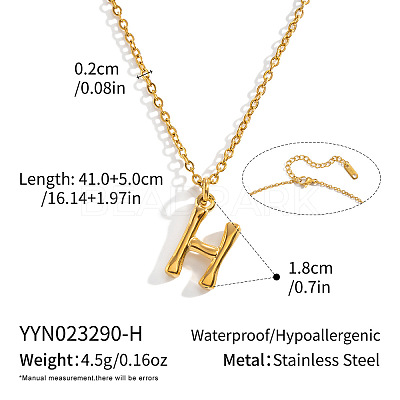 304 Stainless Steel Bamboo Initial Pendant Necklaces for Men Women WM4386-5-1