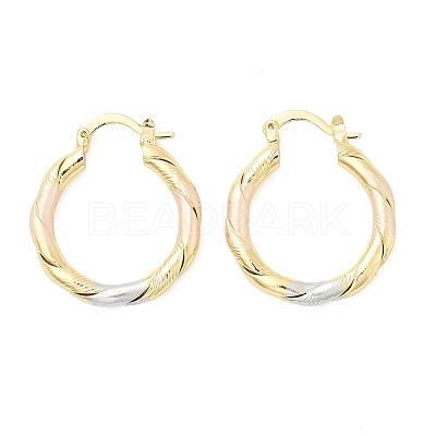 Brass Two Tone Twist Hoop Earrings LS-EJEW-B117-06A-M-1