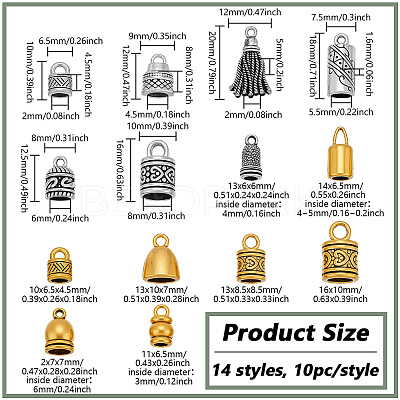 140Pcs 14 Styles Tibetan Style Alloy Cord Ends FIND-PH0025-78-1