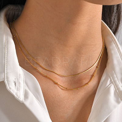 304 Stainless Steel Double-Layer Necklace NJEW-Q321-01G-1