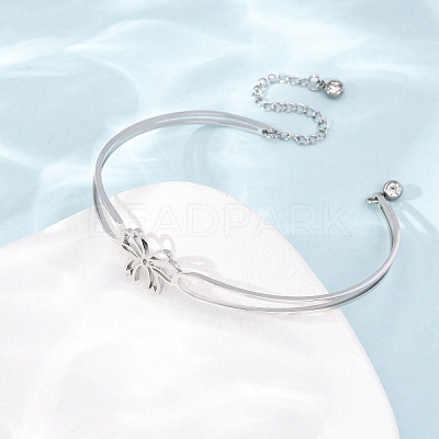 Bowknot 304 Stainless Steel & Rhinestone Cuff Bangles for Women BJEW-Z176-02P-1