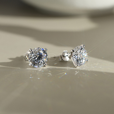 925 Sterling Silver Micro Pave Clear Cubic Zirconia Stud Earrings EJEW-G443-05P-1