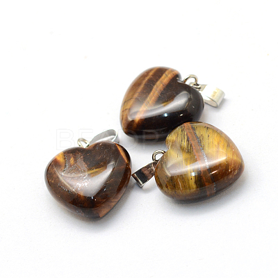 Heart Natural Tiger Eye Pendants G-Q371-06-1