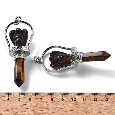 Natural Tiger Eye Pointed Big Pendants KK-H491-01P-02-1