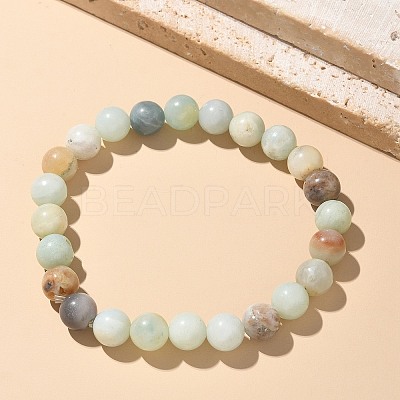 Natural Flower Amazonite Bead Stretch Bracelets X-BJEW-K212-B-007-1