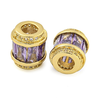 Rack Plating Brass Micro Pave Cubic Zirconia European Beads KK-F089-31G-1