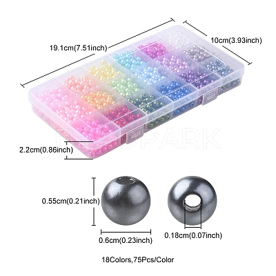 1350Pcs 18 Style Spray Painted ABS Plastic Imitation Pearl Beads OACR-YW0001-35A-1