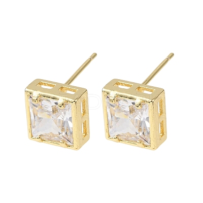 Brass Micro Pave Clear Cubic Zirconia Stud Earrings EJEW-C174-02B-G-1