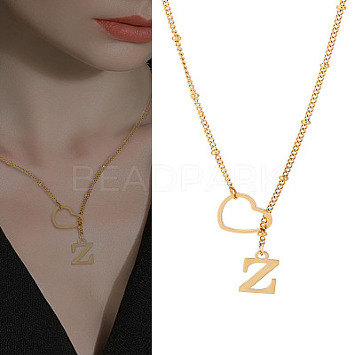 1Pc Letter & Heart Stainless Steel Lariat Necklaces for Women NJEW-LP0002-87G-Z-1