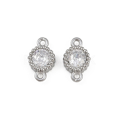 304 Stainless Steel Pave Clear Cubic Zirconia Flat Round Links Connector Charms STAS-F322-12P-1