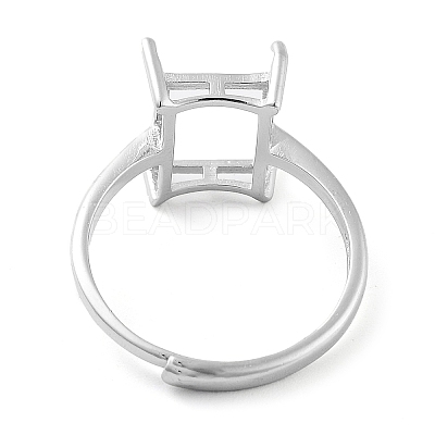 Rectangle Adjustable 925 Sterling Silver Solitaire Ring Settings STER-G042-08P-1