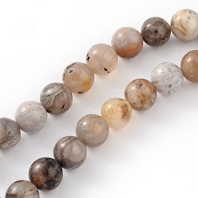 Natural Bamboo Leaf Agate Round Bead Strands G-M248-8mm-04-1