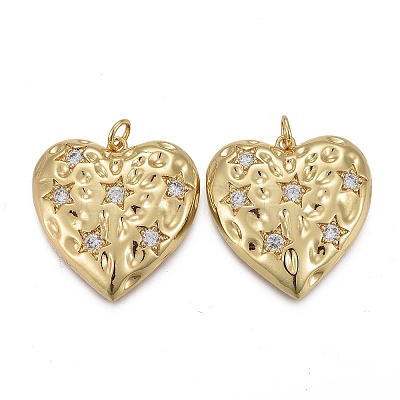 Hammered Brass Micro Pave Clear Cubic Zirconia Pendants X-KK-F821-14G-1