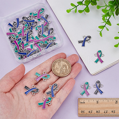 40Pcs 2 Colors Two Tone Alloy Enamel Awareness Ribbon Links Connector Charms ENAM-WR0001-16-1