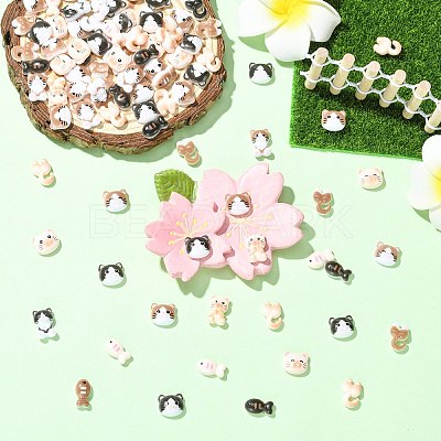 100Pcs Cat & Fish Resin Cabochons MRMJ-CJ0001-40-1