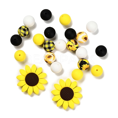 23Pcs Sunflower & Round Silicone Focal Beads SIL-L005-01D-1
