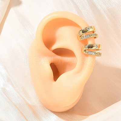 Two-layer C-Shaped Brass Micro Pave Clear Cubic Zirconia Cuff Earrings LS-EJEW-L316-01G-04-1