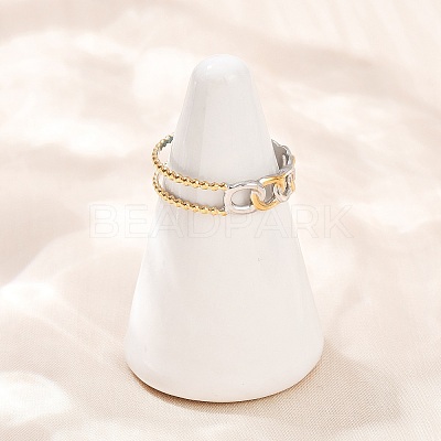 304 Stainless Steel Double Color Cuff Rings RJEW-S635-01GP-06-1