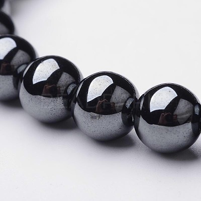 Synthetic Hematite Round Beaded Stretch Bracelet BJEW-F203-10-1