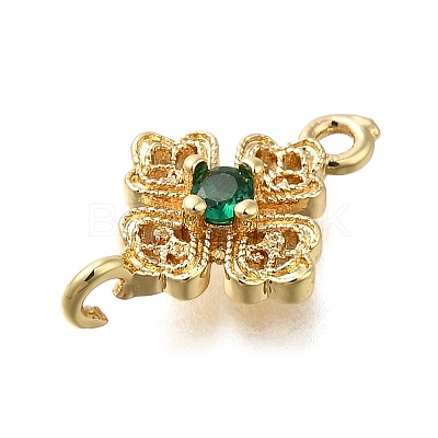 Brass Green Cubic Zirconia Clover Connector Charms KK-Q048-12G-1