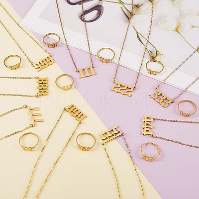Number Pendant Necklace & Open Cuff Ring JX195A-1