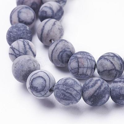 Natural Black Silk Stone/Netstone Beads Strands G-F520-57-8mm-1