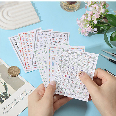 6 Sheets 6 Styles Mahjong Pattern Plastic Nail Art Stickers MRMJ-CA0001-59-1