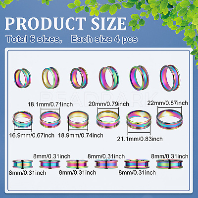 24Pcs 6 Styles 201 Stainless Steel Grooved Finger Ring Settings STAS-ME0003-12MC-1