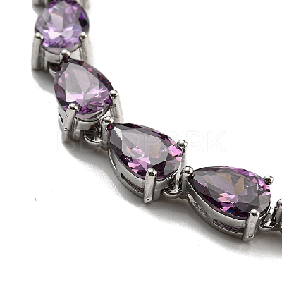 Rack Plating Brass Pave Cubic Zirconia Teardrop Links Bracelets for Women BJEW-H604-01P-07-1