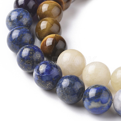 7 Chakra Theme Natural Red Rainbow Jasper & Yellow Aventurine & Tiger Eye & Green Aventurine & Blue Spot Stone & Lapis Lazuli & Amethyst Beads Strands G-F668-23-10mm-1