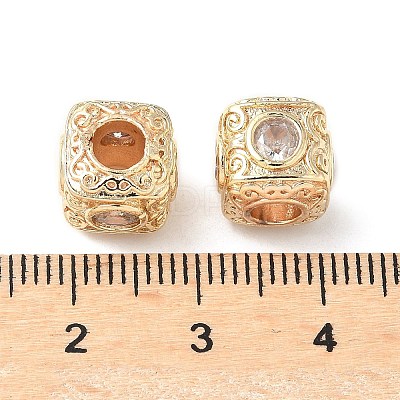 Brass Cubic Clear Zirconia European Beads KK-A254-13G-01-1