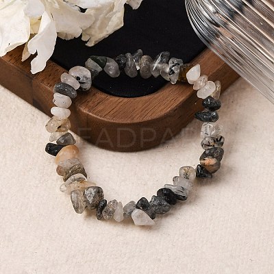 Natural Tourmalinated Quartz/Black Rutilated Quartz Stretch Bracelets X-BJEW-JB03681-01-1