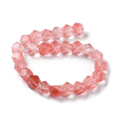 Cherry Quartz Glass Star Cut Round Beads Strands G-M418-C11-01-1