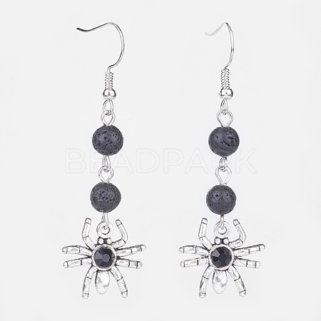 Tibetan Style Glass Spider Dangle Earrings EJEW-JE02724-01-1