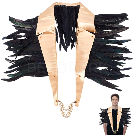 PU Leather Natural Chicken Feather Cape AJEW-WH20067-002-1