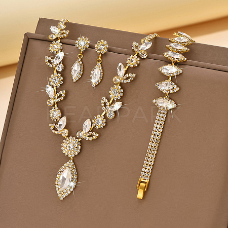 Horse Eye Brass Rhinestone Cup Chains Pendant Necklaces & Bracelets & Stud Dangle Earrings Sets FS-WGAAA30-05-1