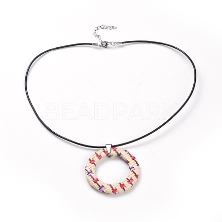 Raffia Woven Pendants Necklaces NJEW-JN02359-03-1